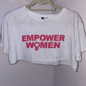 H&M white crop top, pink writing, good condition